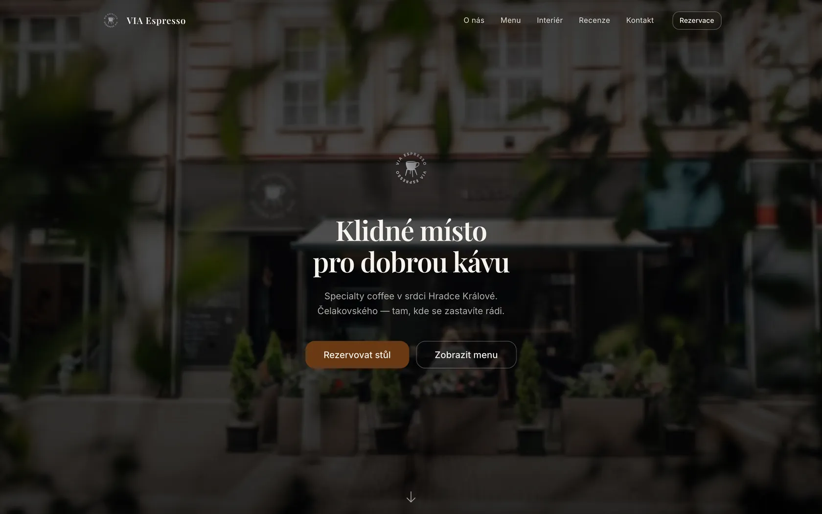 Úvodní obrazovka webu kavárny VIA Espresso